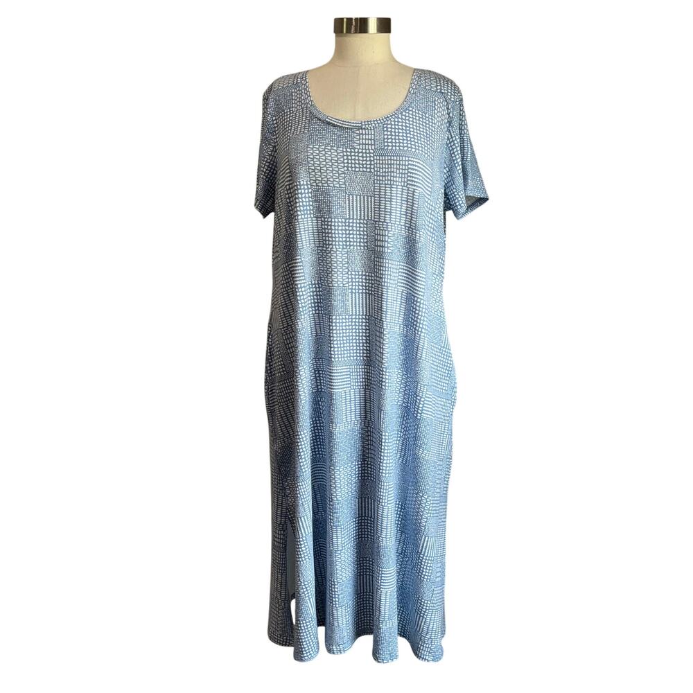 Cuddl Duds CottonWear Midi Dress‎ L Blue Print Casual Soft Lounge